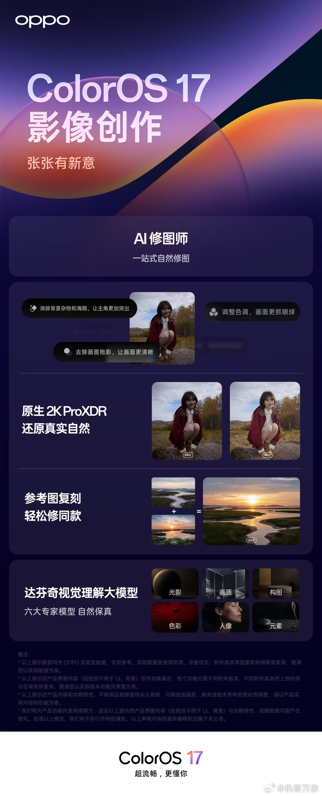 ColorOS 17 推出「AI修图师」，基于自研「达芬奇视觉理解大模型」，通过