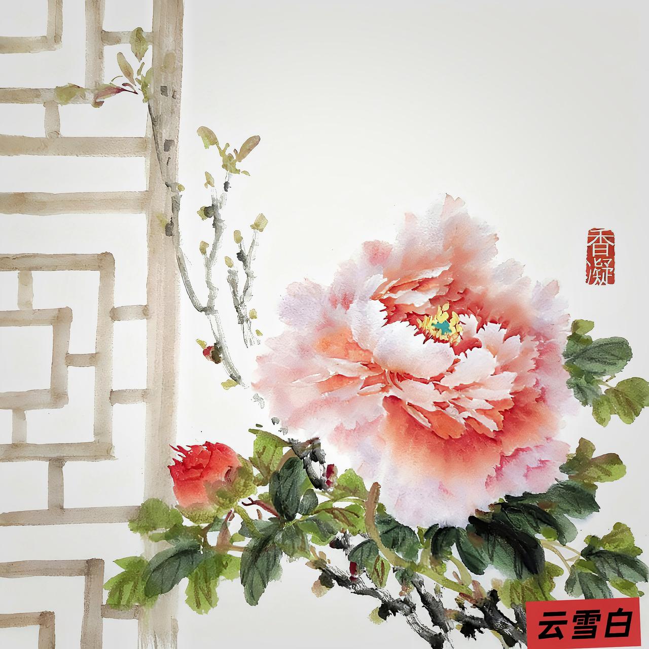 “云雪白”的国画之美，尽在一笔一划间。中国传统颜色与国画牡丹的美好邂逅……