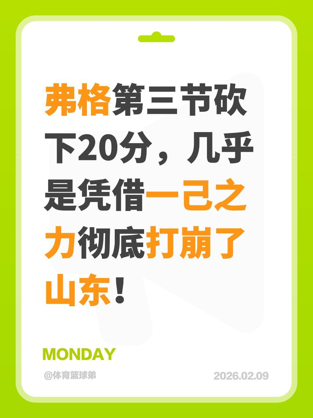 单节20分，弗格确实超神，山东输得不冤。我评论了 的作品： 弗格第三节...