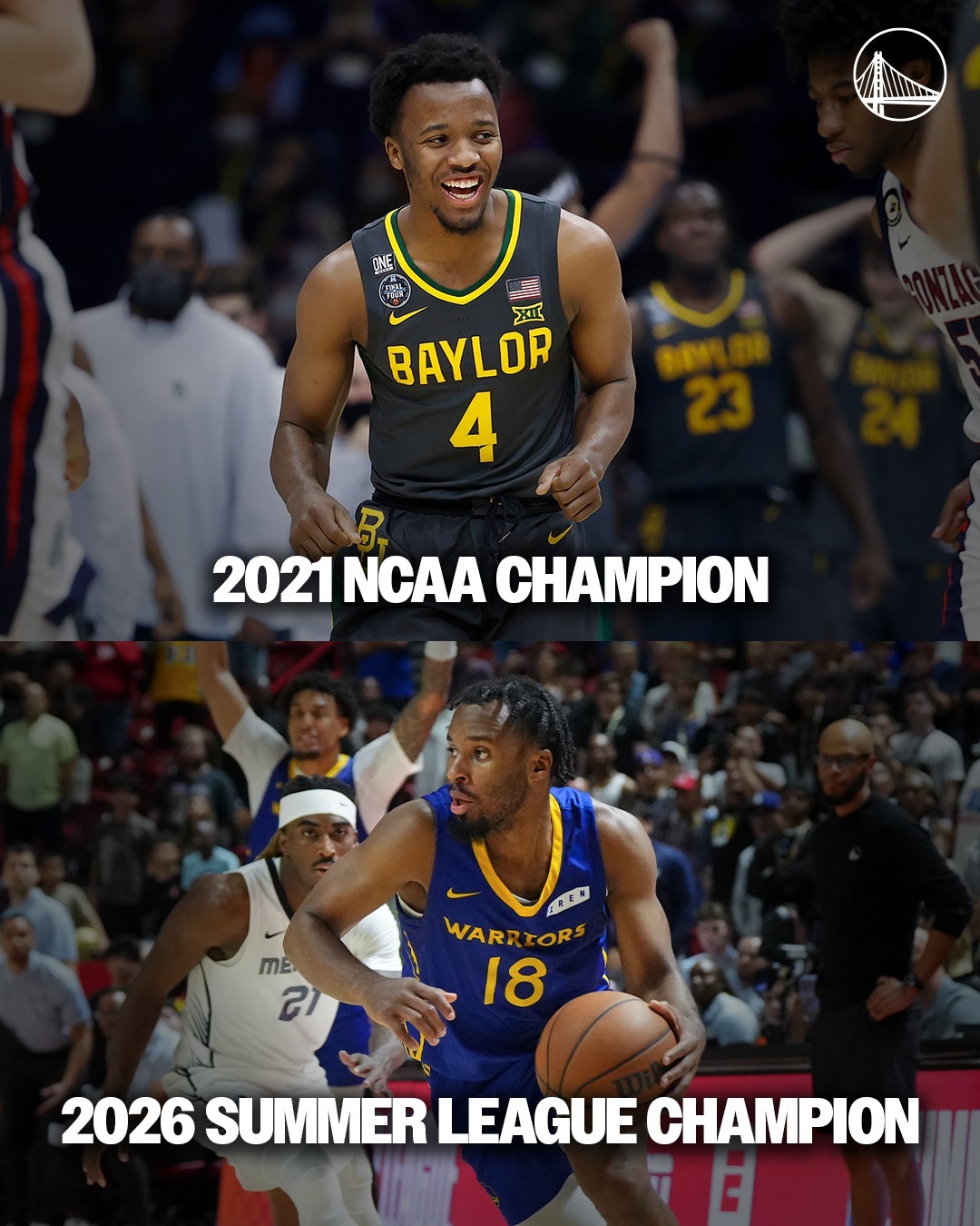 他们曾问鼎桂冠，如今再度加冕：🏆 NCAA总冠军🏆 NBA夏季联赛总冠军金州