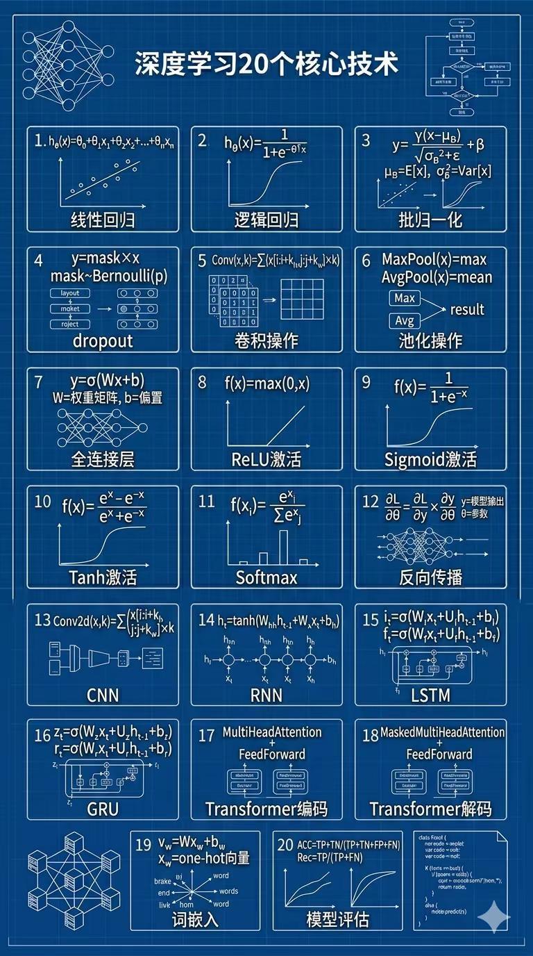 深度学习20个核心技术。科技 科普 计算机 AI