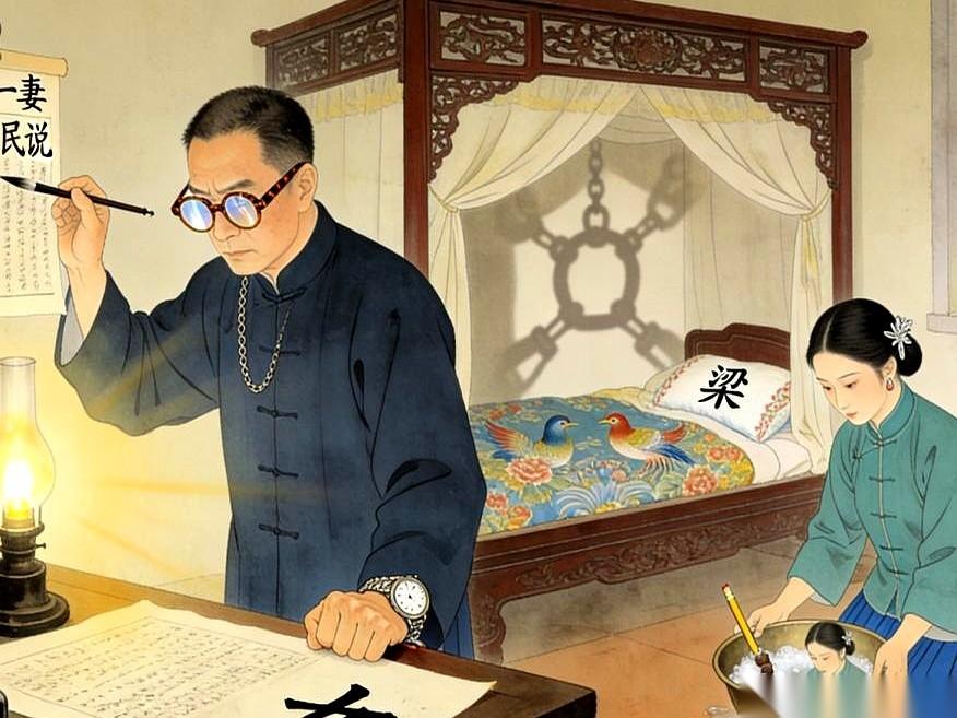 前脚还在文章里高喊“一夫一妻，男女平等”，后脚就关上门，让自己家17岁的丫鬟怀上