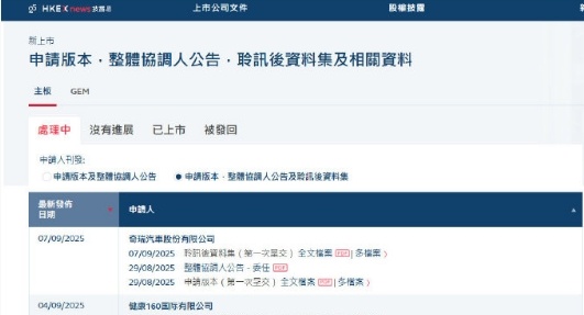 奇瑞IPO成功新车情报局 9月7日，港交所网站显示，奇瑞汽车股份有限公司正式通过