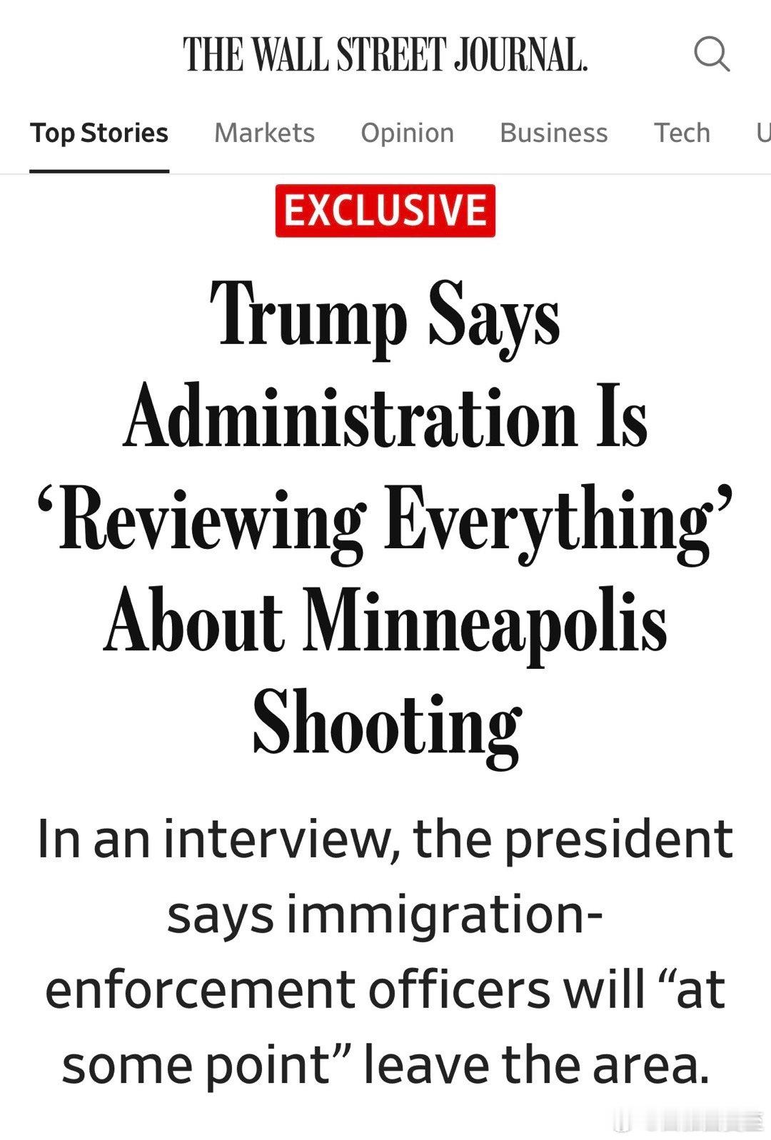 美国总统接受采访时表示：正在审查明州“ICE枪杀公民”事件，还没有正式结论…到一