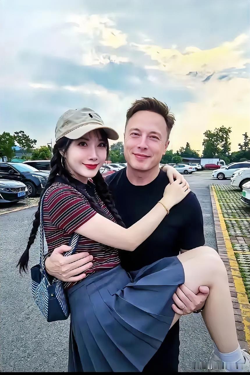 下面照片是世界首富马斯克与美女的合影。
这张照片居然又火了！不知道这张照片是AI