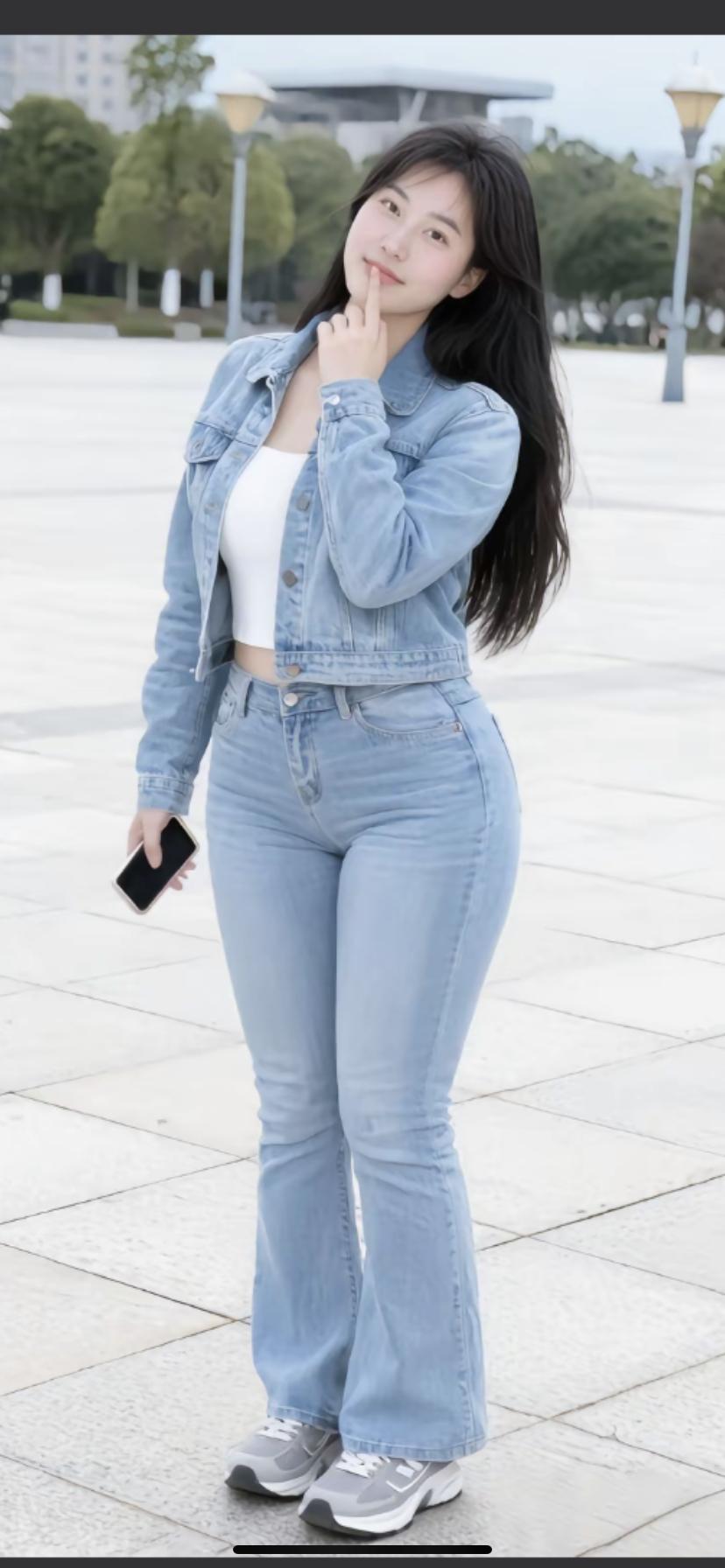 牛仔夹克+牛仔裤，轻松出街！