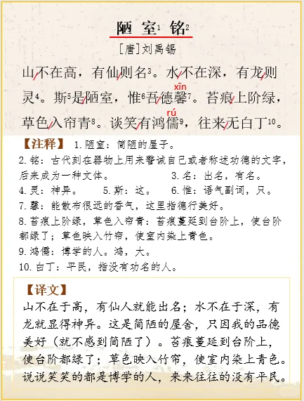 七下语文 | 文言文解析刘禹锡《陋室铭》