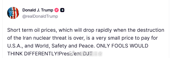 特朗普称适时结束对伊军事行动特朗普说:he威胁结束，短期油价自然会回落 