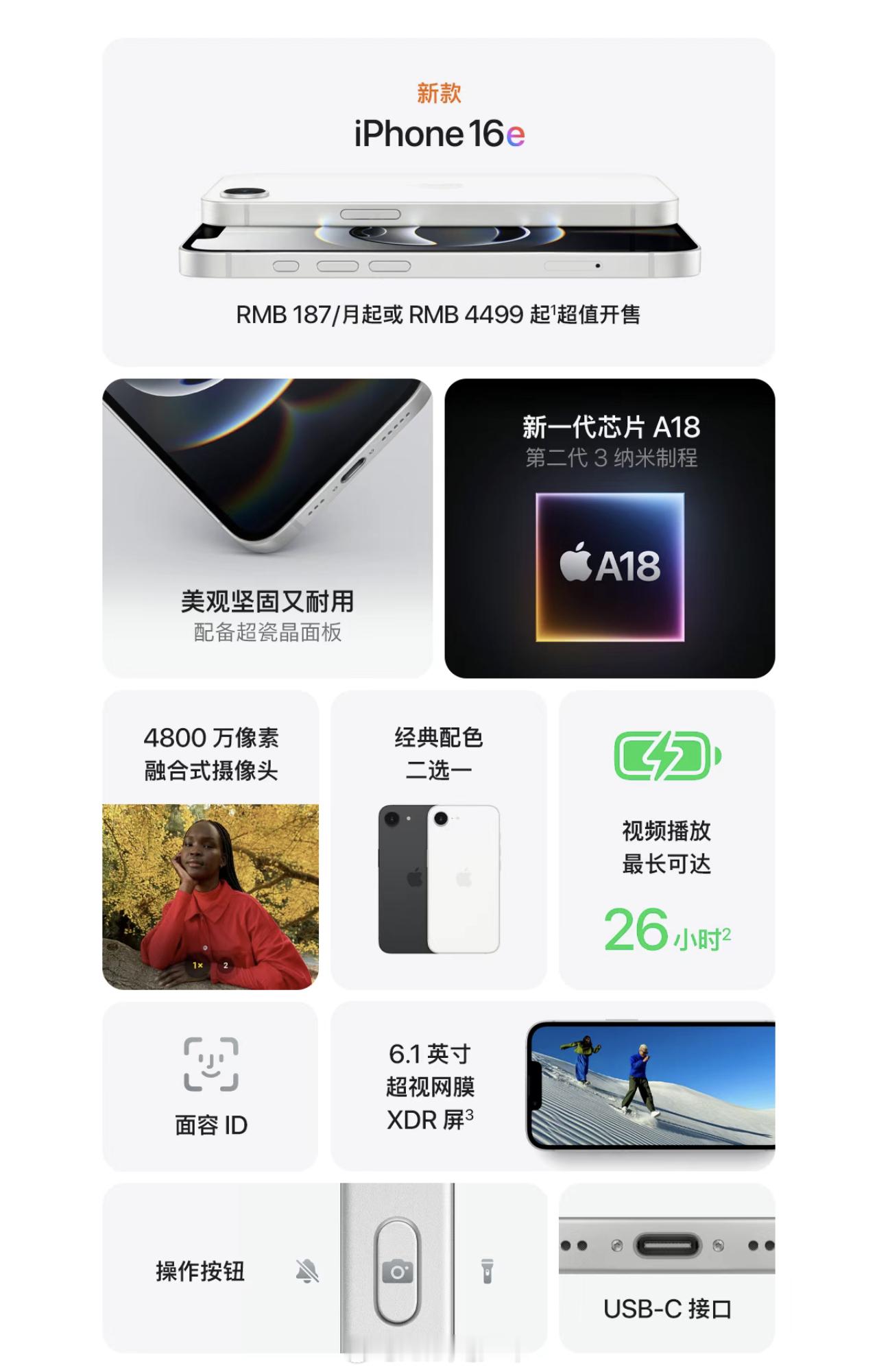 早鸭！ iPhone16e 发布了，4499起，单摄+刘海屏，emmm，这只能是