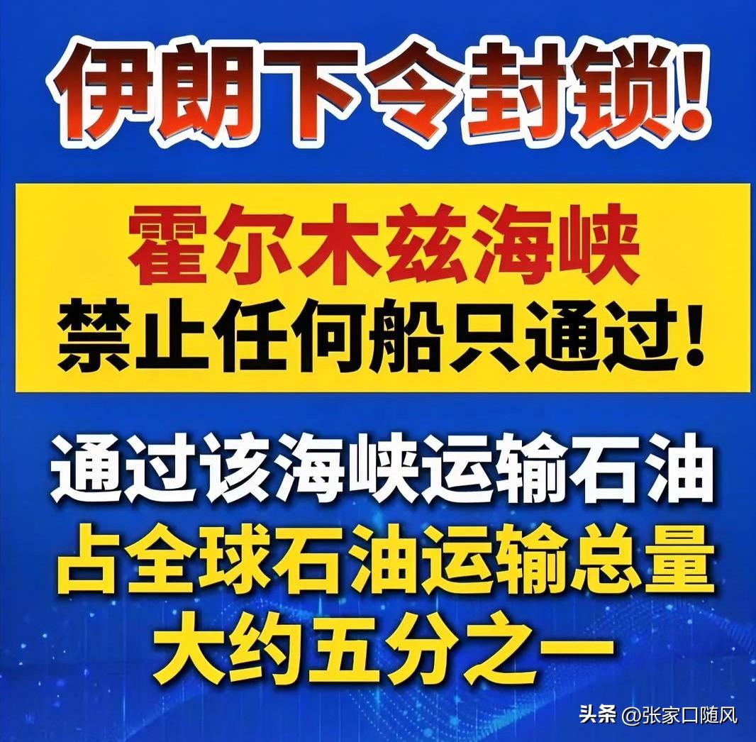 伊朗关闭霍尔木兹海峡，像平静湖水投下一颗核弹。直接影响欧洲亚洲能源、石油天然气运