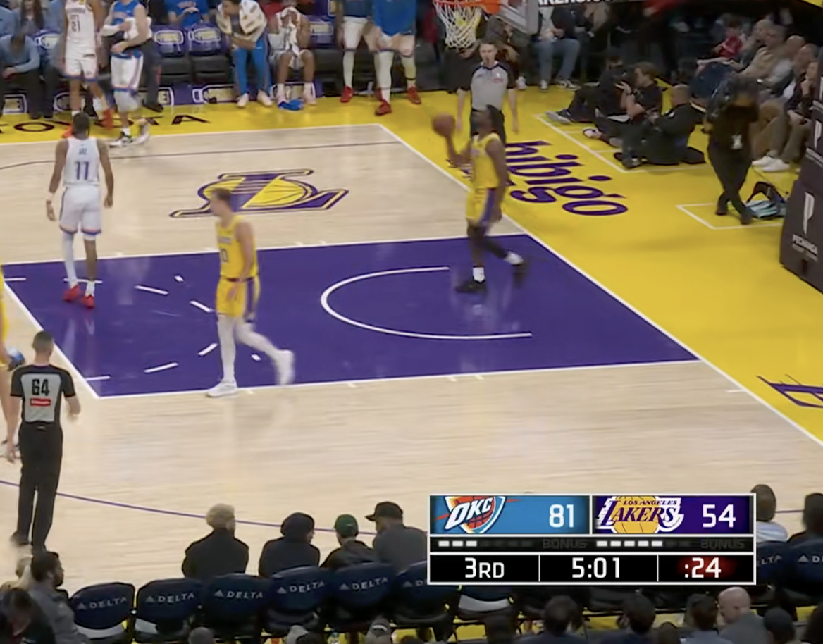 雷迪克暂停！落后27分！湖人4分钟没得分！！！雷霆打出11-0高潮雷霆vs湖人