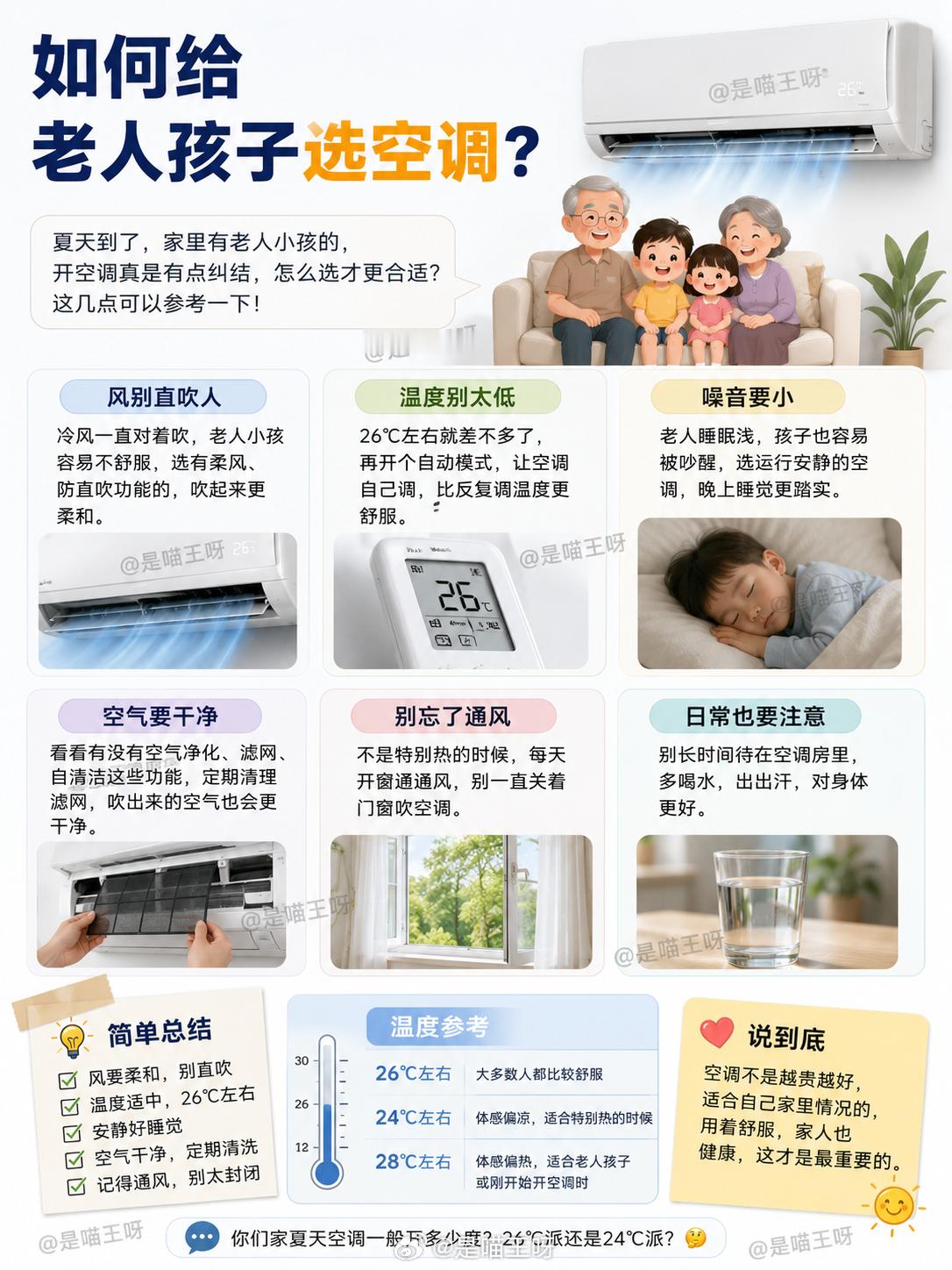 如何给老人孩子选空调个人见解，对于老人和孩子来说，更值得关注的是应该是风吹得舒不