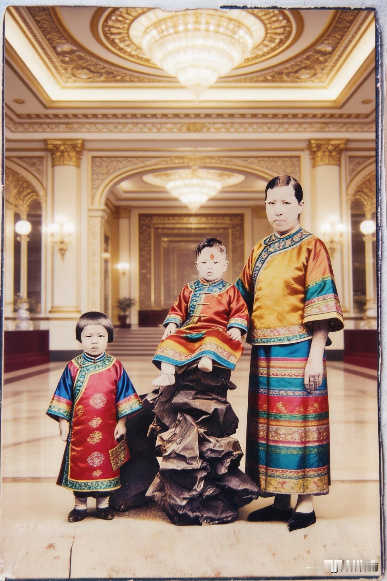 晒晒我在豆包上，处理的几张老照片。是我母亲在民国初年和大姐，哥哥兄弟姐妹的合影。