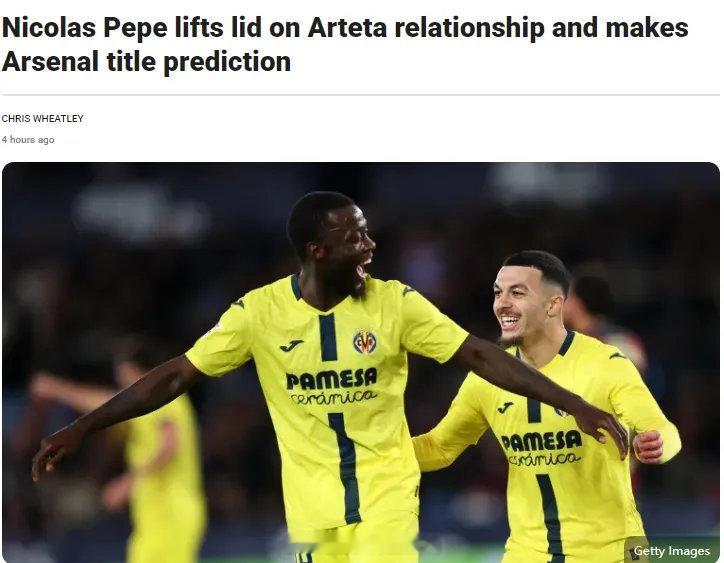 前阿森纳 标王佩佩近日接受了Flashscore的采访，他对自己和阿尔特塔当时缺