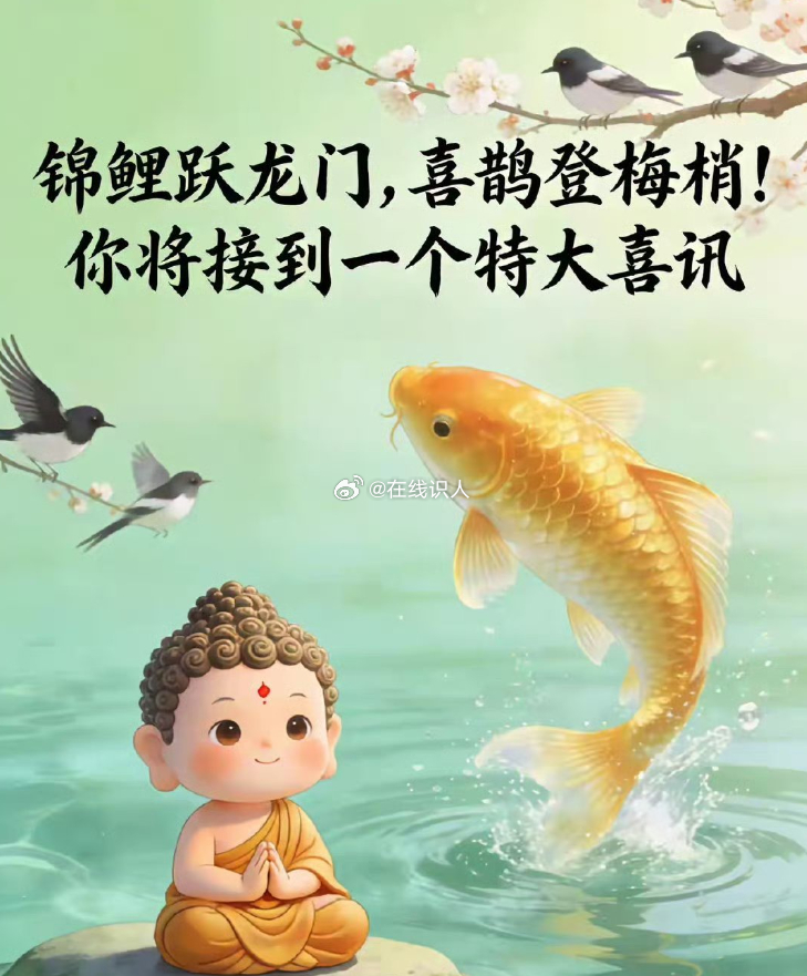 锦鲤跃龙门，喜鹊登梅梢！你即将接到一份闪闪发光的惊喜，好消息已在路上加速奔来——