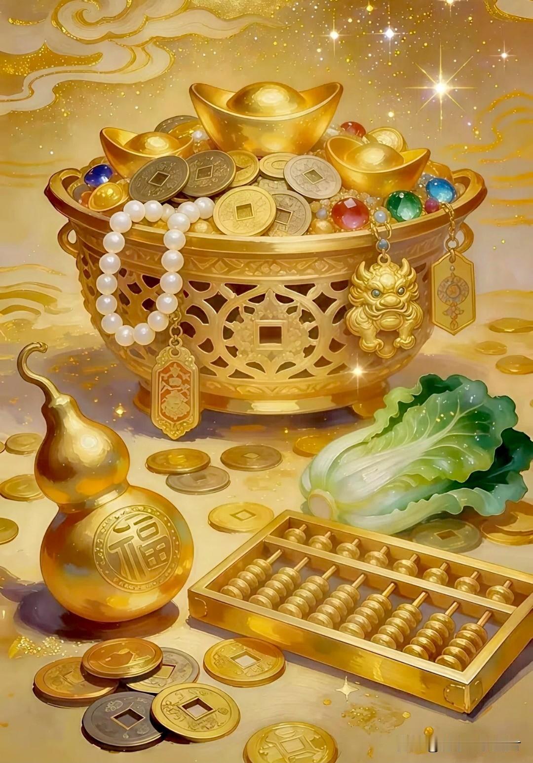 聚宝盈盆招百福，
金葫纳禄聚千金。