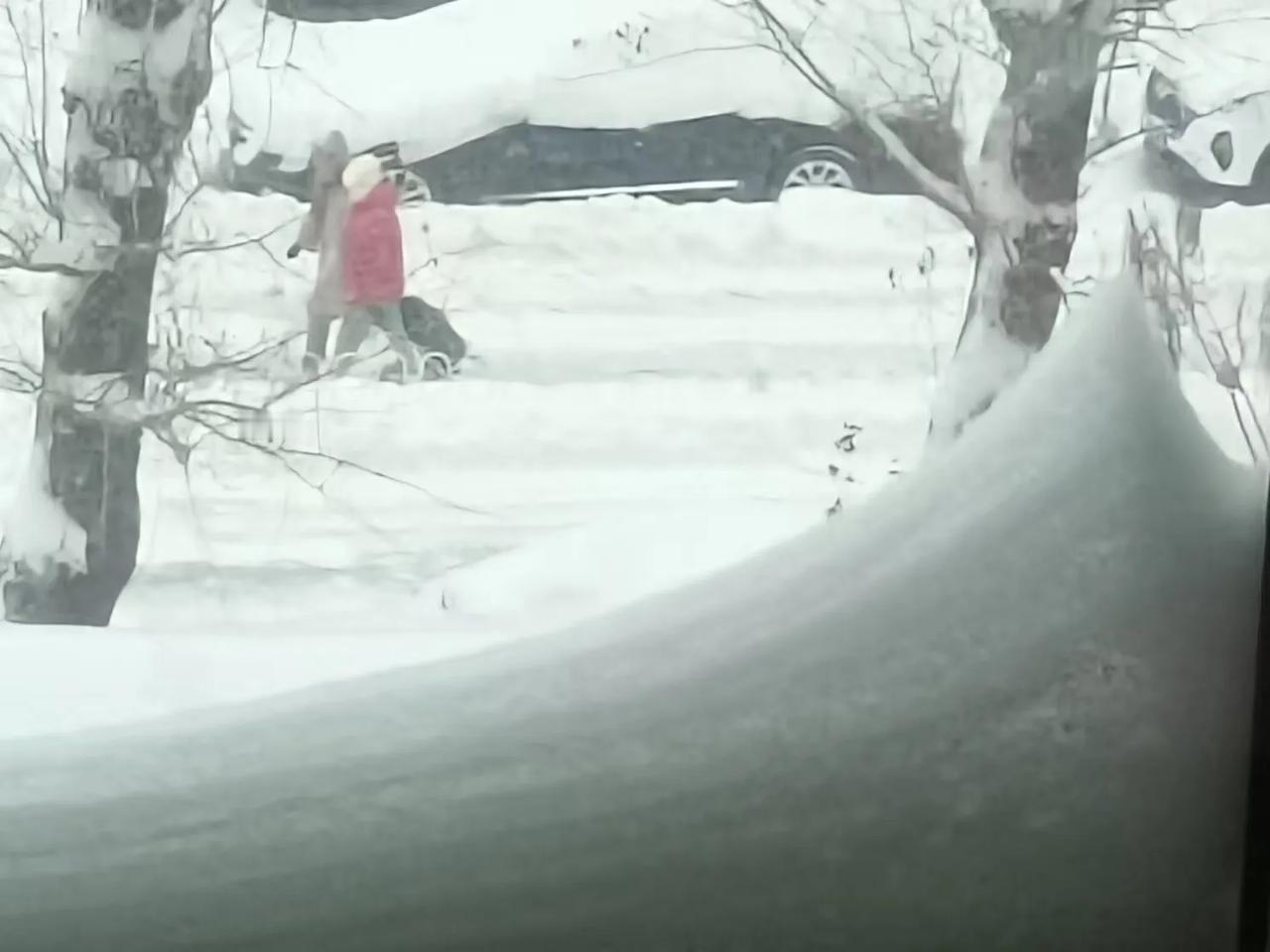 手机记录从窗户看沈阳年关的这场暴雪。
风雪居然酿就了一座“雪尖山”。
从来没见过