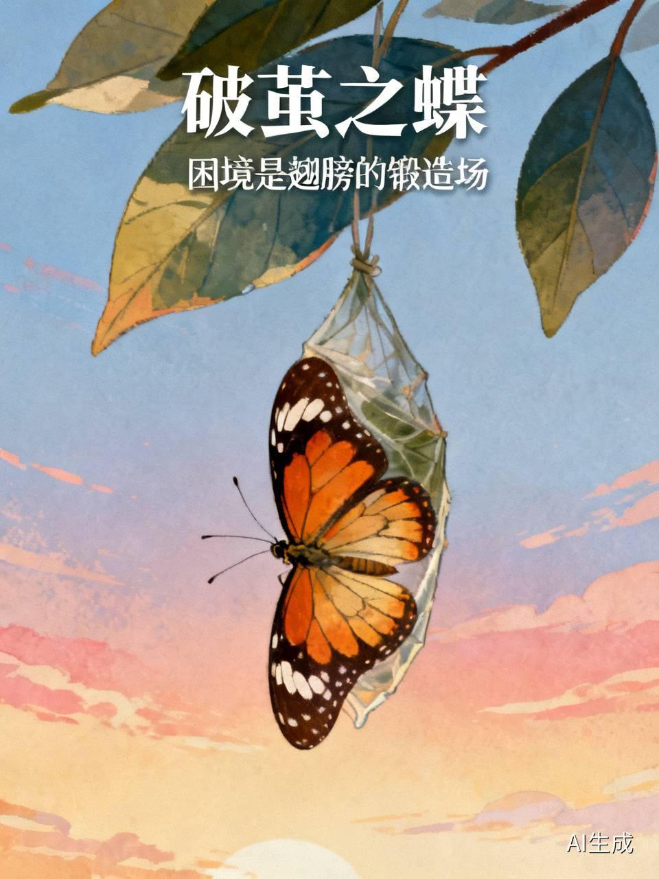破茧之蝶
一只蝴蝶在茧中挣扎许久，翅膀仍被紧紧裹住。它没有等待谁来剪开茧壳，而是