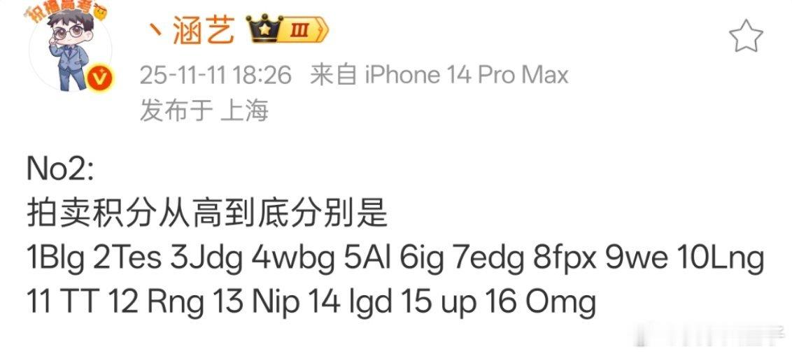 涵艺曝光今年转会期的积分排名，之前的相关爆料提到积分跟近三年外战成绩与青训成绩关