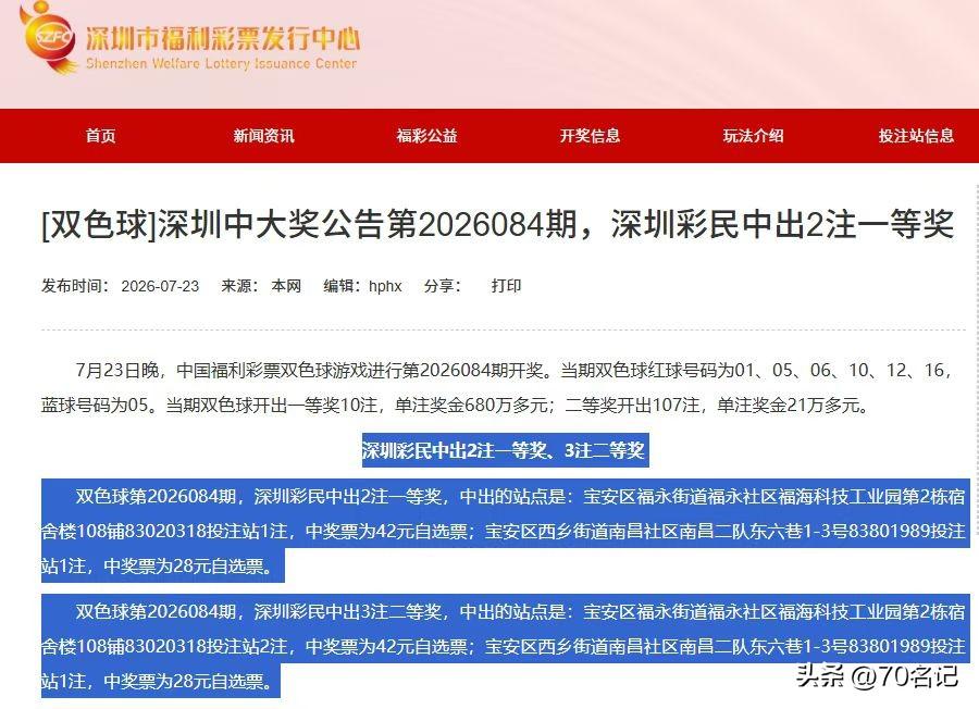 哇！这也太牛了吧！🍋

双色球2026084期，10注一等奖井喷，结果深圳直接