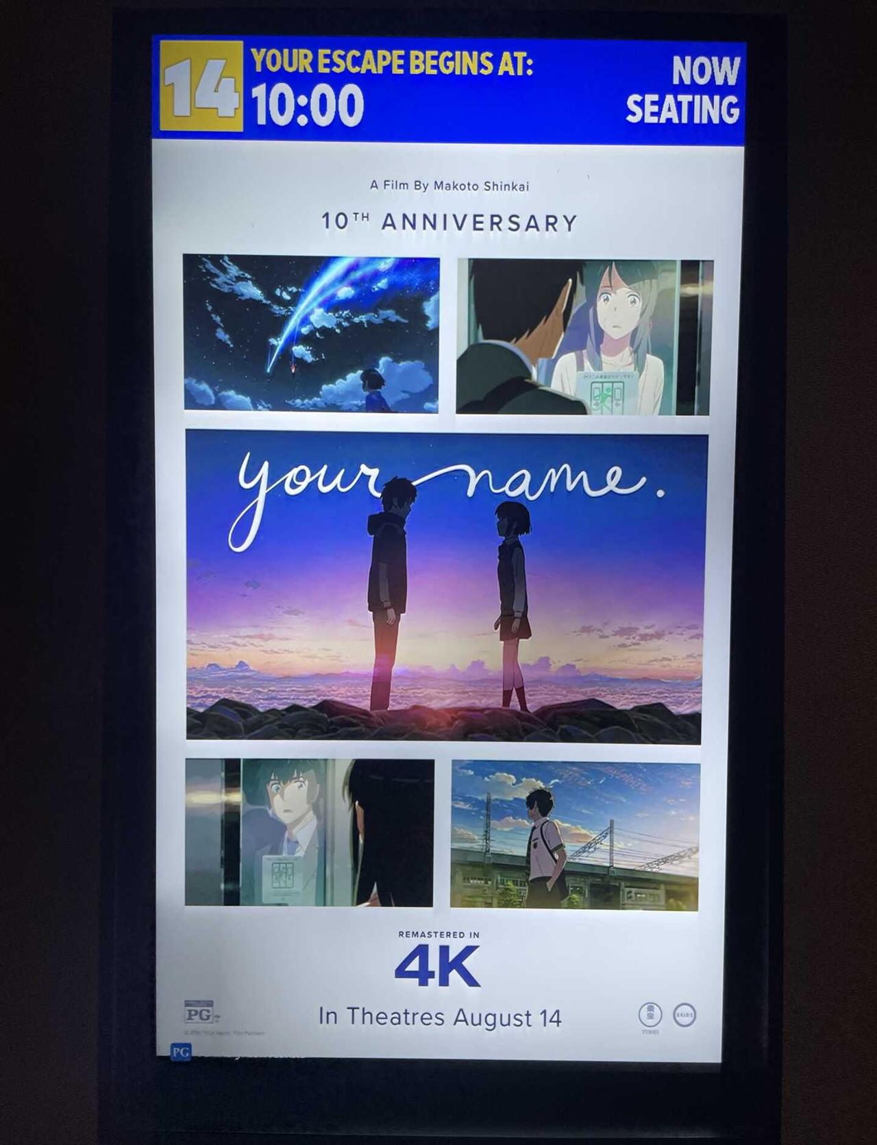多伦多《你的名字》10周年重映
10年前看了哭，10年后看了还是哭，只是10年后