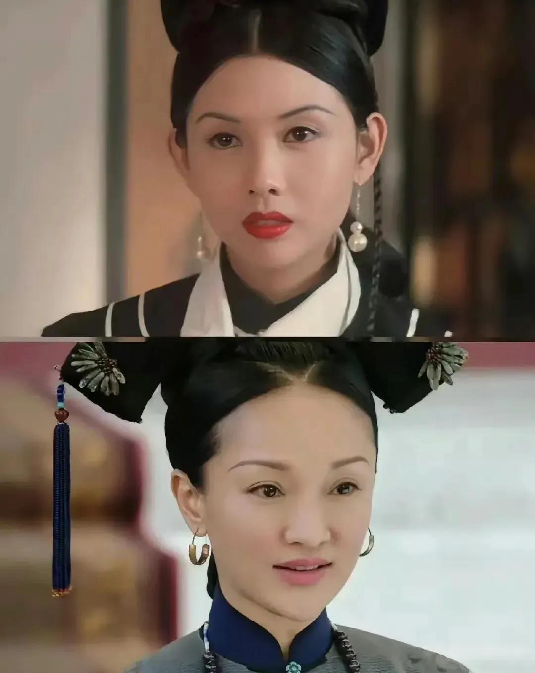 看到邱淑贞和周迅，才知道并不是眉毛的错。

邱淑贞饰演的“慈禧”也是这样飞扬的眉