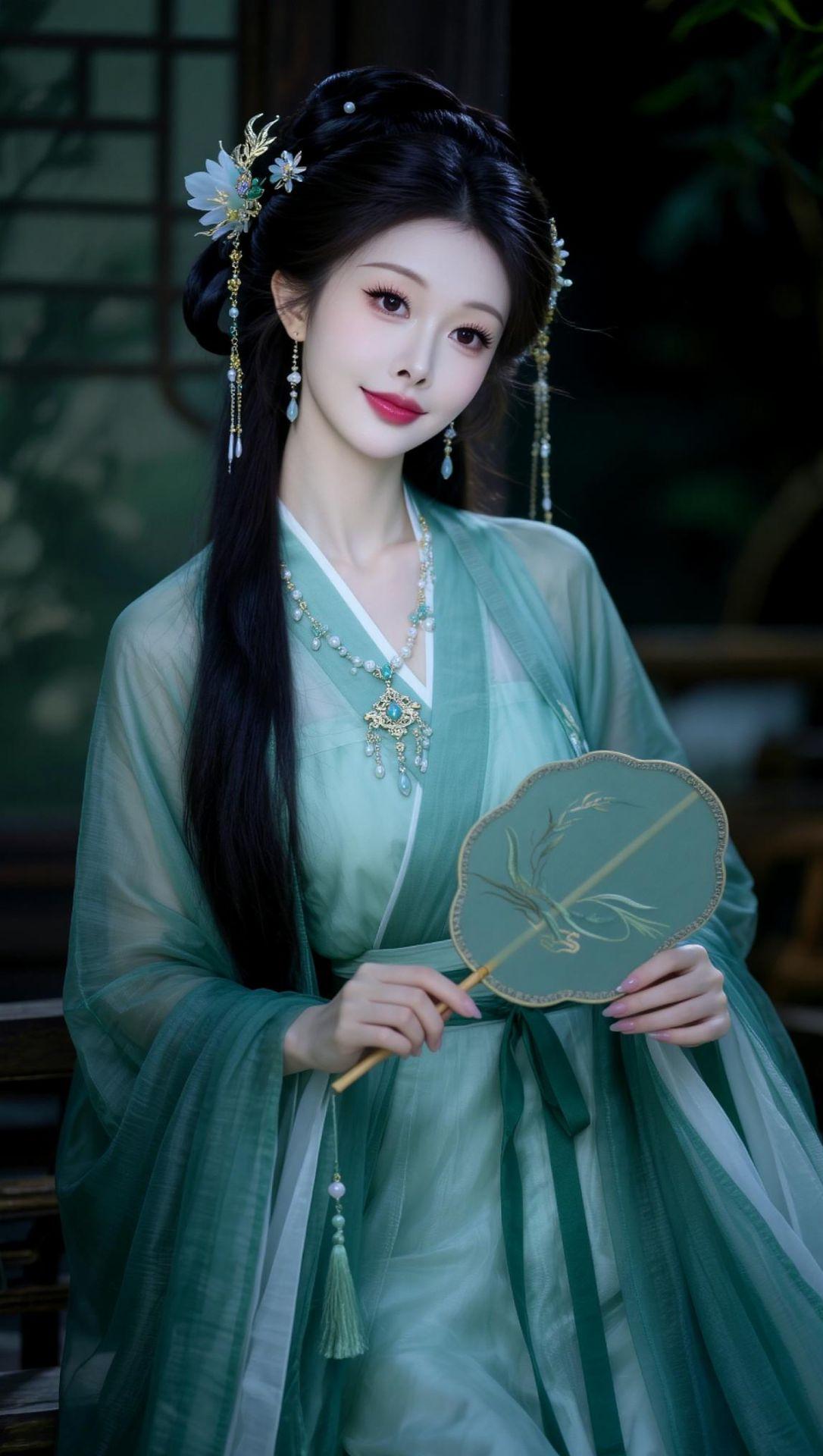AI古风美人写真  汉服与扇 清雅汉装 清冷氛围感汉服