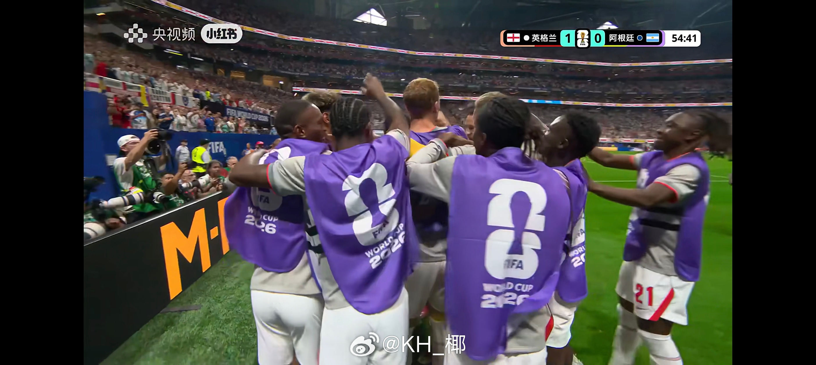 英格兰率先破门，1-0 英格兰vs阿根廷