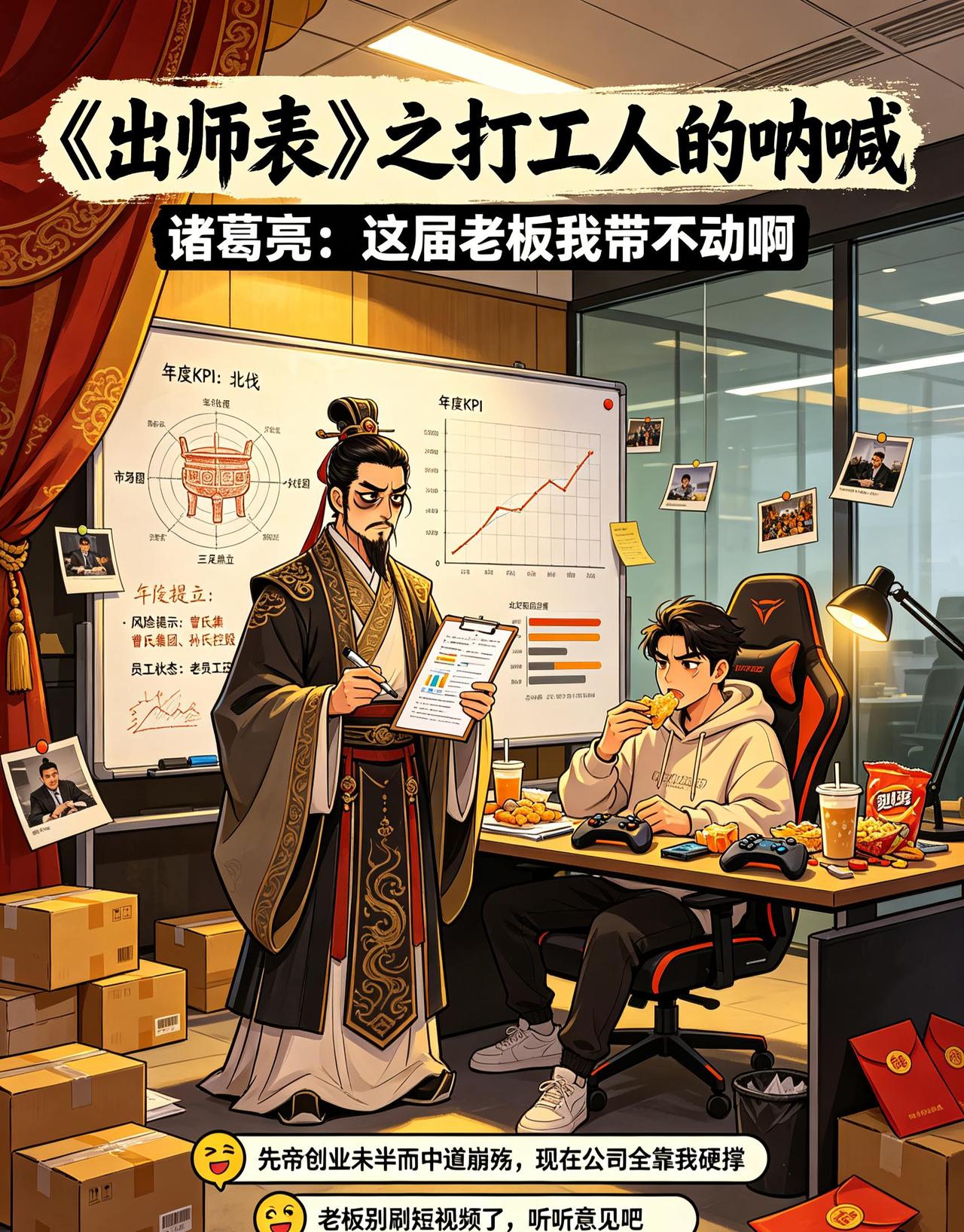 能活活气死诸葛亮的江湖话—出师表

亮亮我，今天给老板写个年终总结。

咱先帝老