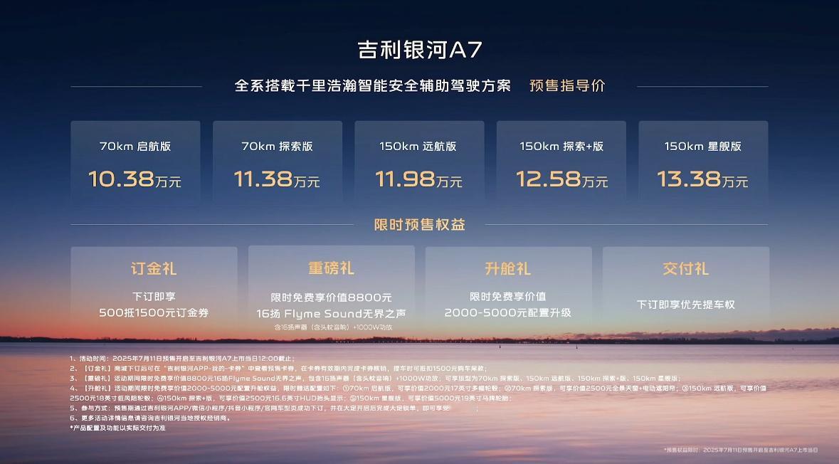 吉利银河A7今天开始预售了，寓意简直太好了。前大灯象征面朝活水财源通，尾灯象征背