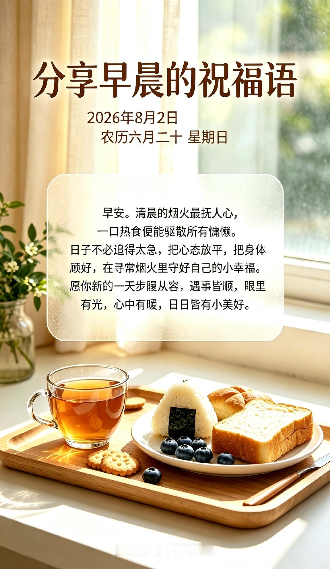 早安。清晨的烟火最抚人心，一口热食便能驱散所有慵懒。日子不必追得太急，把心态放平