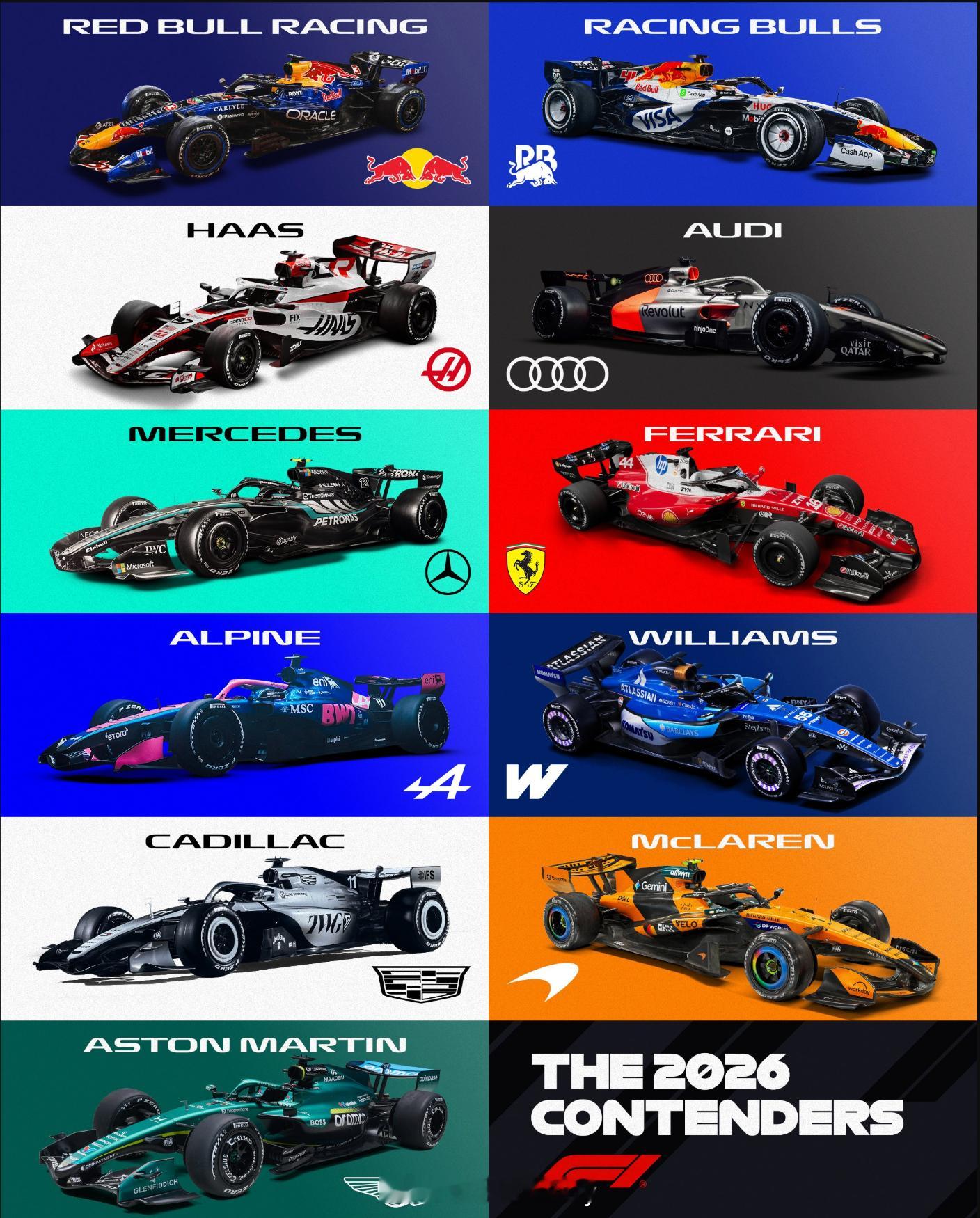 2026F1新车发布 十一支车队新车涂装都发了接下来就是正式的巴林冬测了谁家涂装