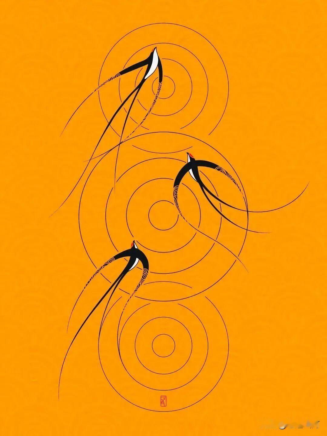 不得不说线条是真的很美，传统笔墨结合现代审美的柳燕，画家燕春山以创作柳燕主题画作