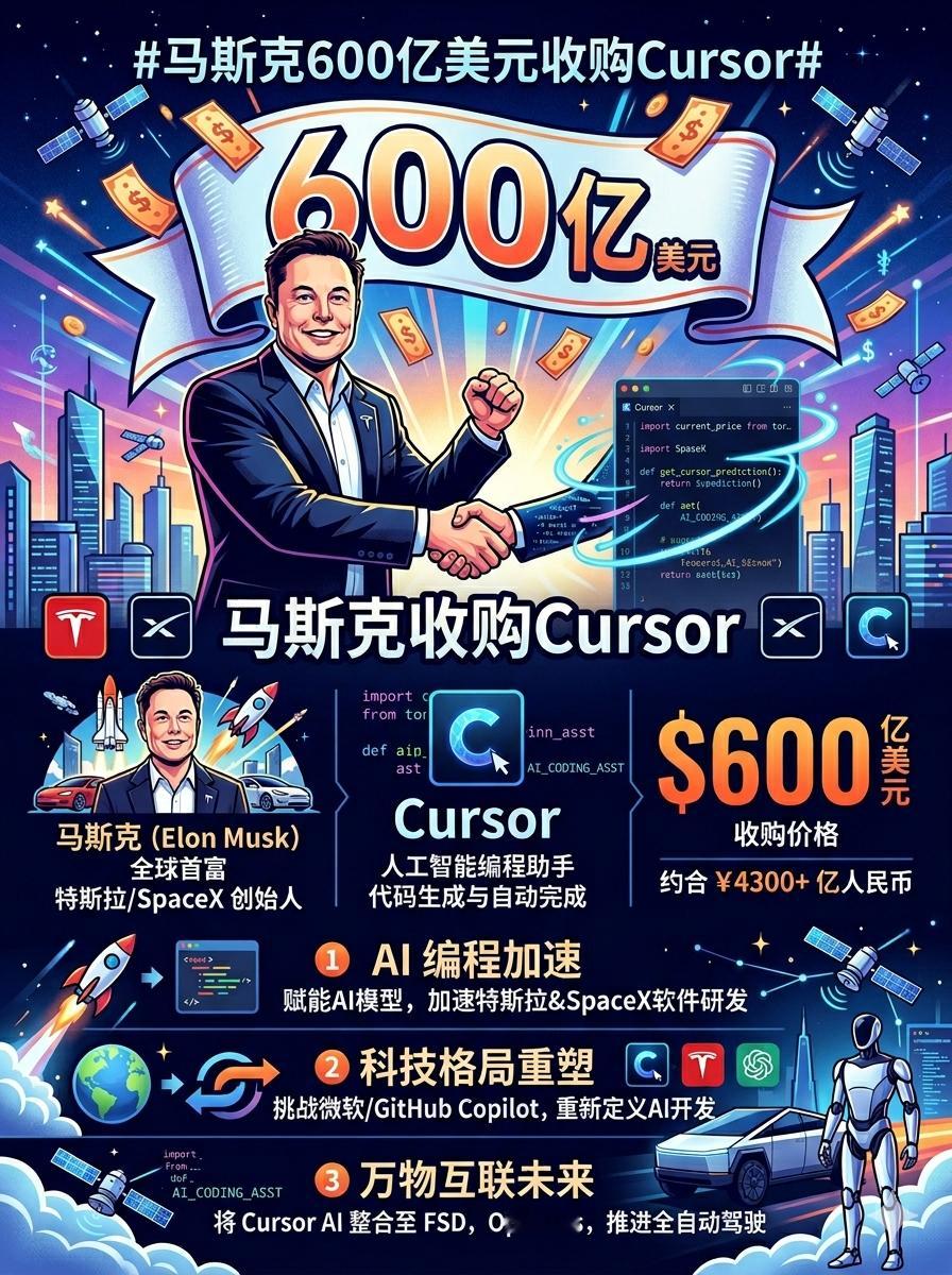 马斯克600亿美元收购Cursor写代码的AI这么贵么？没错就是这么贵，成立才三