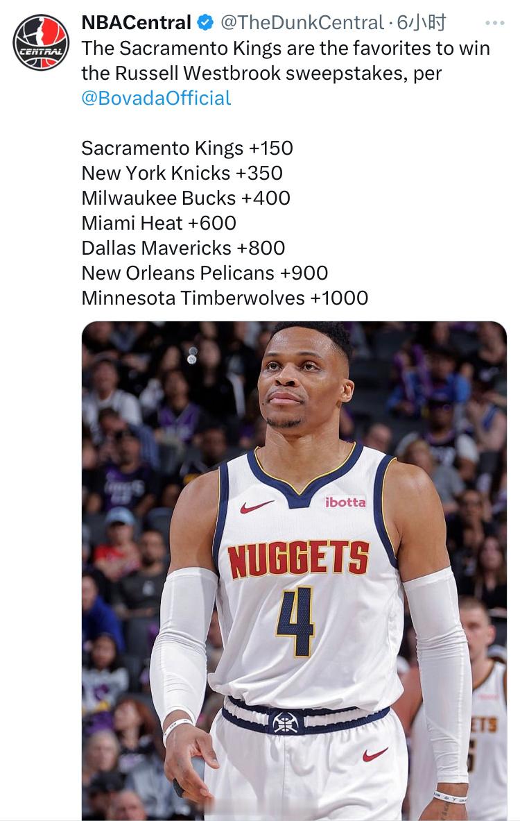 威少下家赔率，国王居首NBA自由市场签约NBA自由市场NBA交易 ​​​