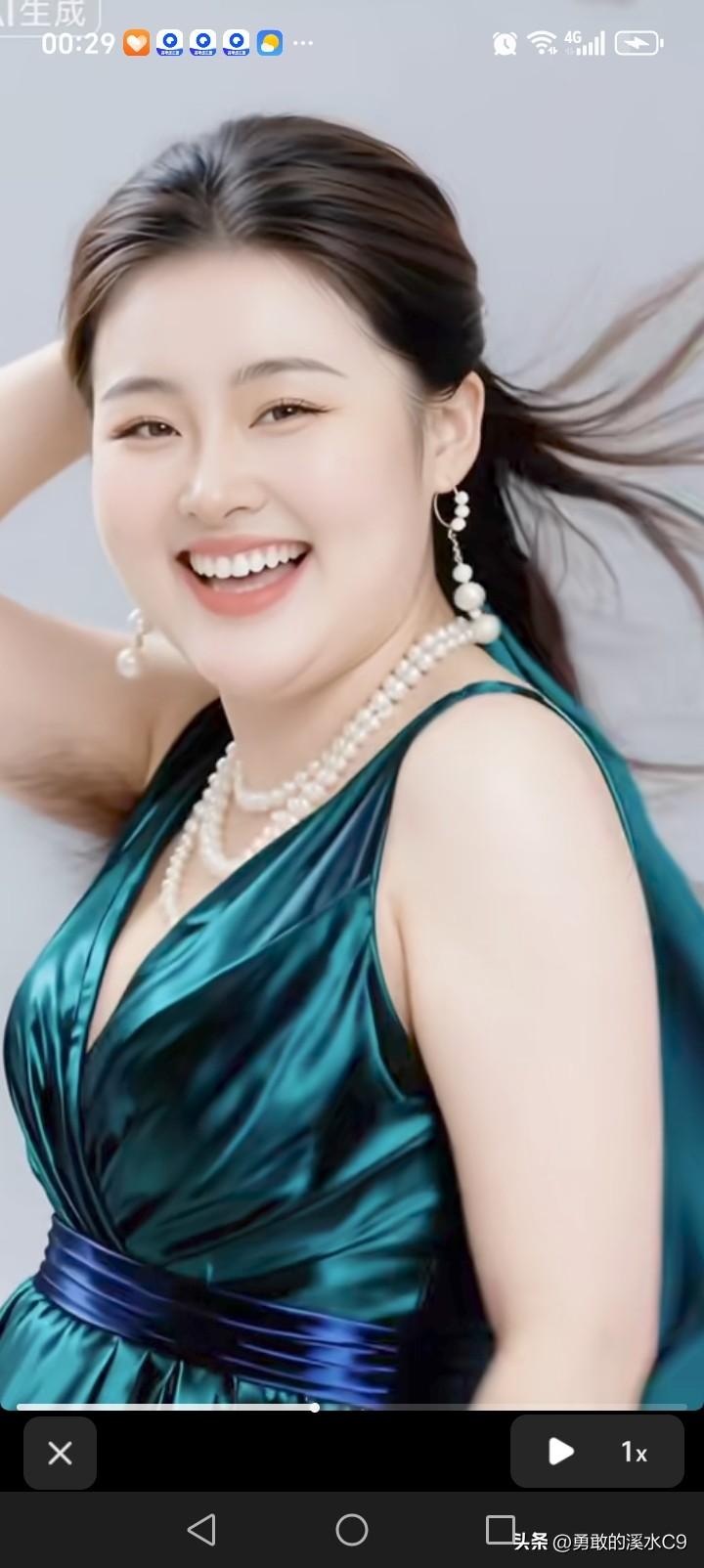 珍珠配饰与绿色礼服搭配堪称完美！圆润珍珠散发柔和光泽，戴于颈间或点缀耳旁，与闪耀