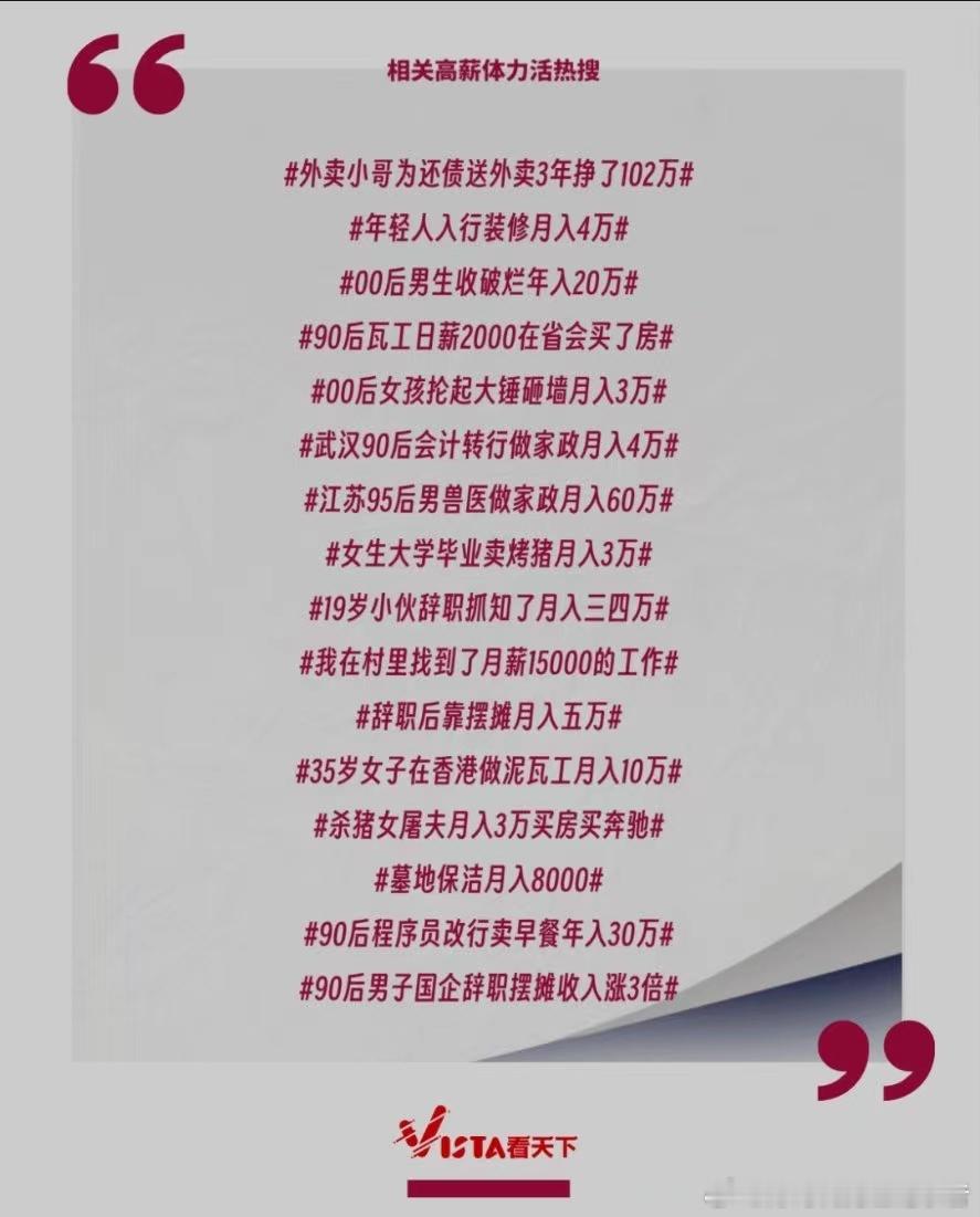 什么叫浮夸风，这就是典型的浮夸风了，什么时候体力活如此高薪了？真有如此稳定高薪，