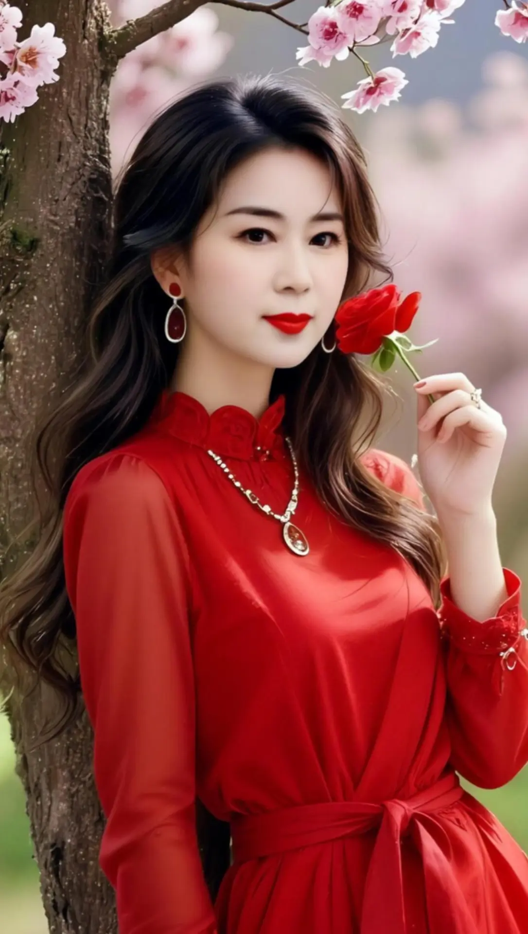 AI春日红裙照 随变ai随便玩