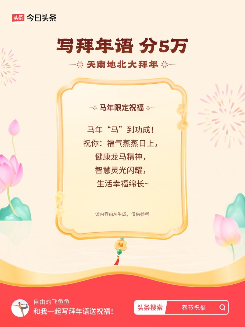 写拜年语送祝福新春拜年送祝福！我的祝福是：“马年“马”到功成！祝你：福气蒸蒸日上