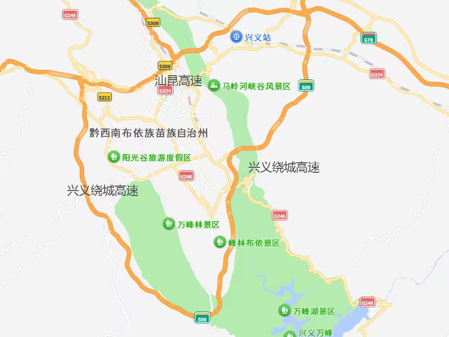 兴义绕城高速（兴义环城高速，黔高速 S09）与 G78 汕昆高速共同组成兴义中心