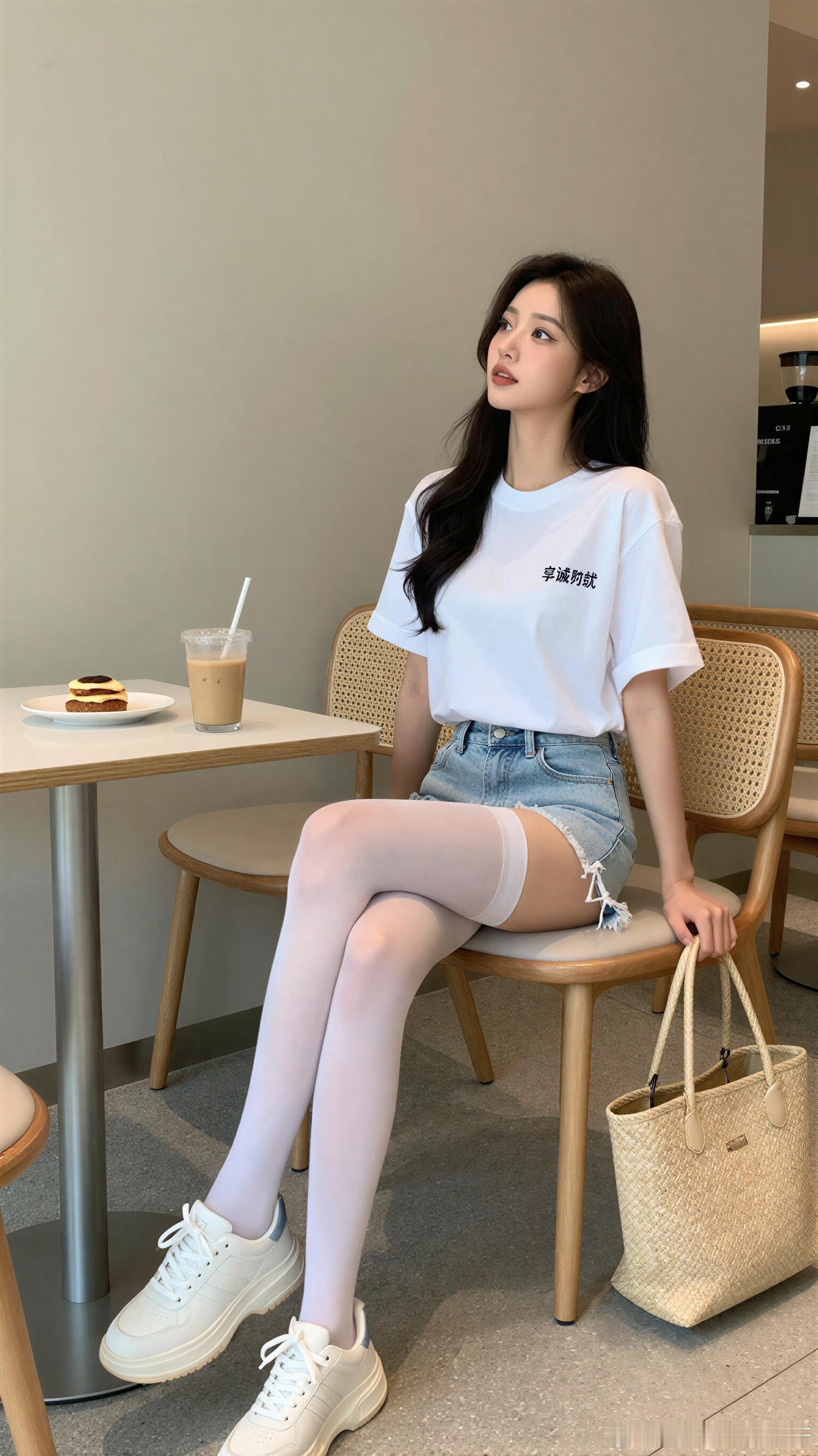 内搭白色丝袜，光洁柔美，设计感十足又不失随性✨ 