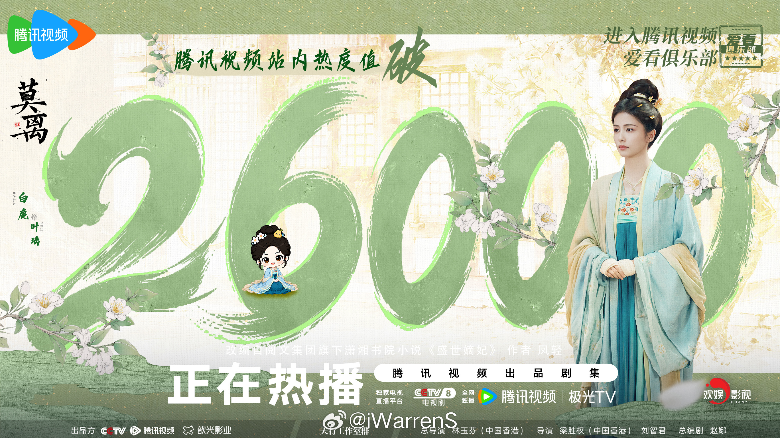 白鹿新剧莫离腾讯视频站内热度值破26000了！这也太快了吧！莫离破26000 白