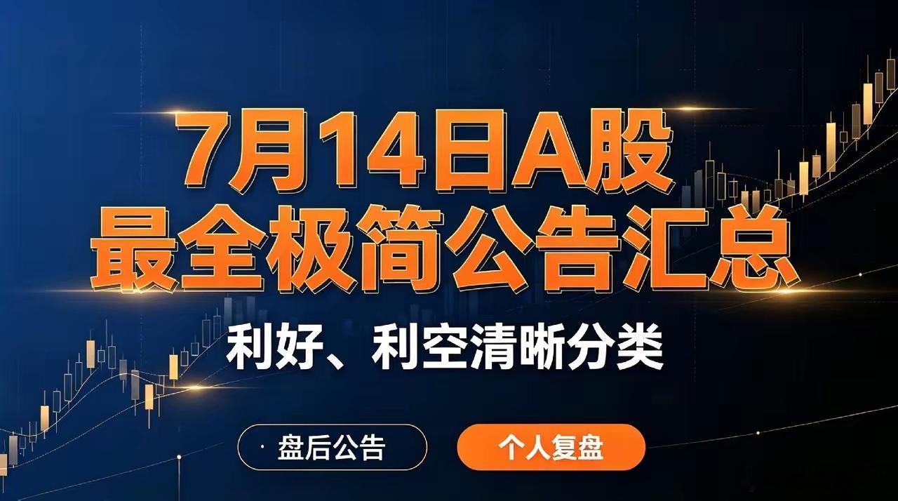 7月14日晚间上市公司公告精简汇总！利好/利空分类整理一目了然。一、利好公告1.