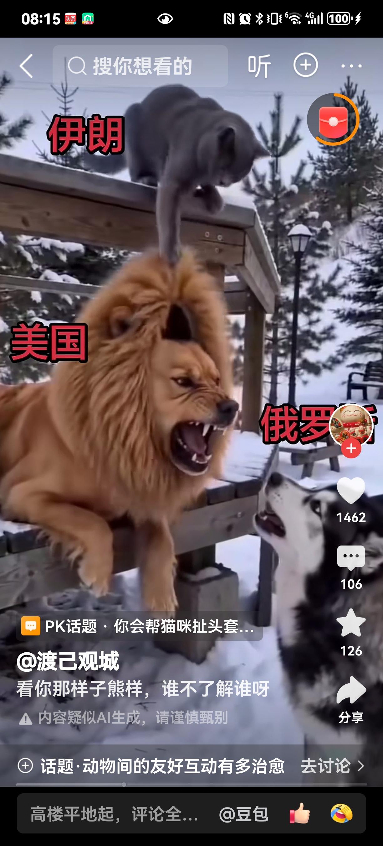 该视频是不是很生动的揭开了犹撒的底裤？原来是只假雄狮。