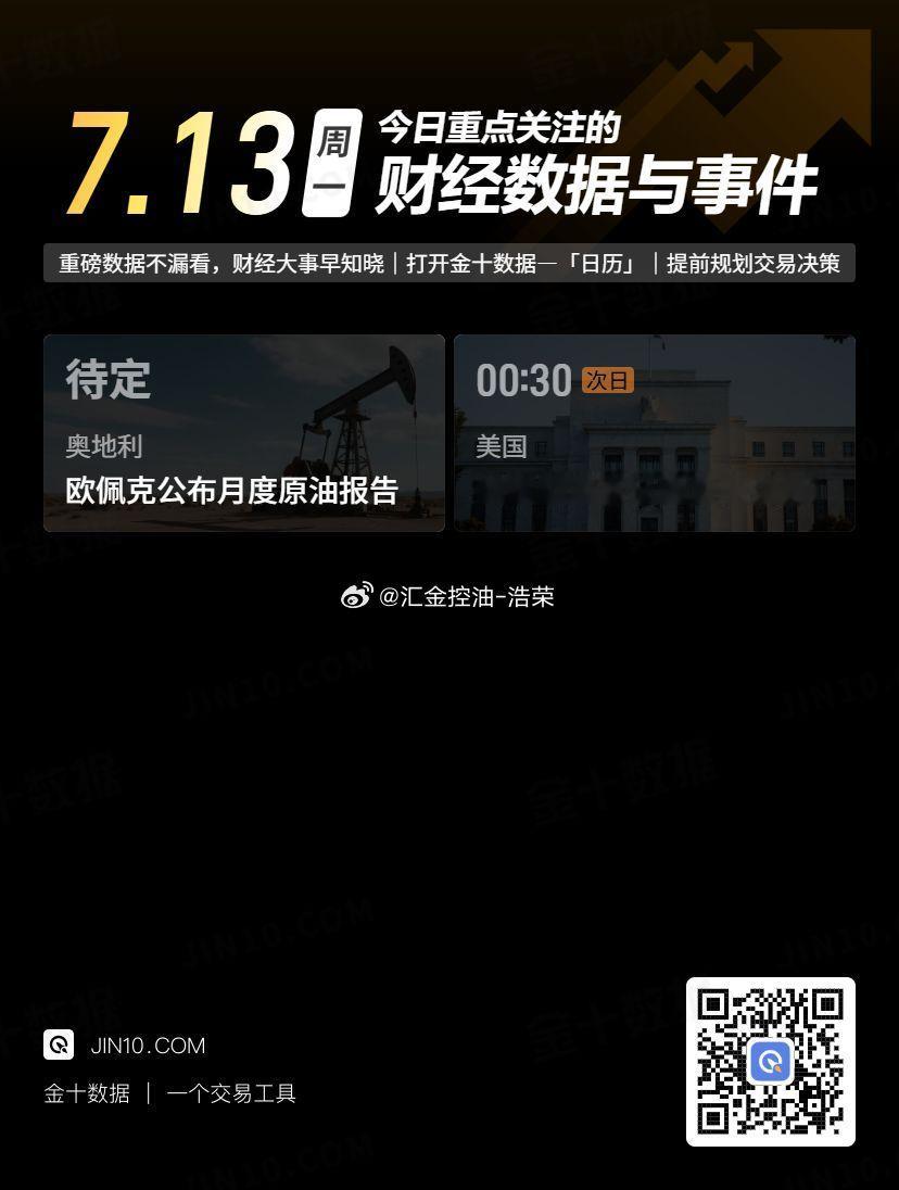 今日重点关注的财经数据与事件：2026年7月13日 周一 