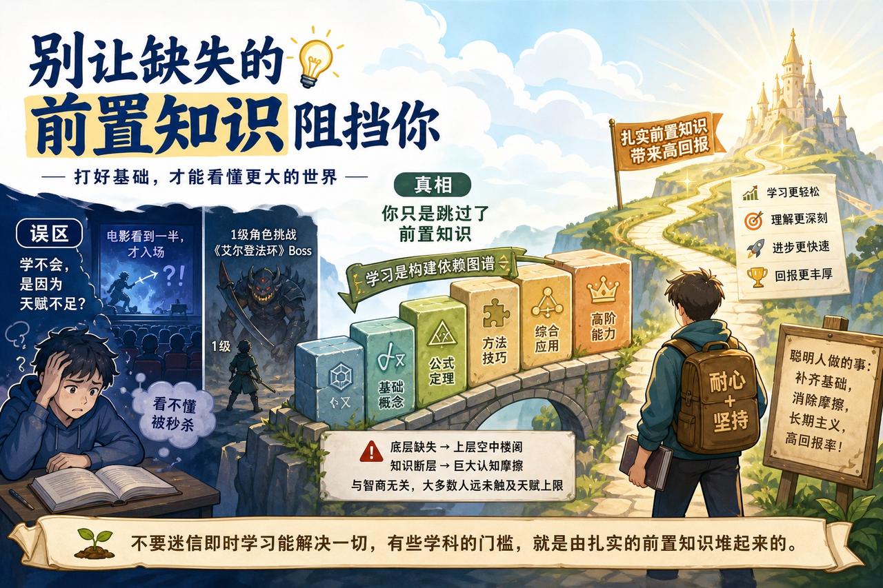 【学习太痛苦？不是智商不够，而是缺乏前置知识】

很多人在学数学或编程时感到痛苦