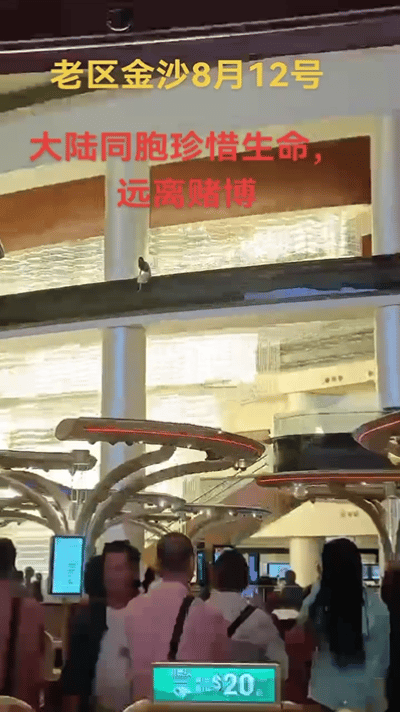 远离赌博，8月12日，澳门老区金沙娱乐城，一名大陆的年轻漂亮女子赌博输大后，试图