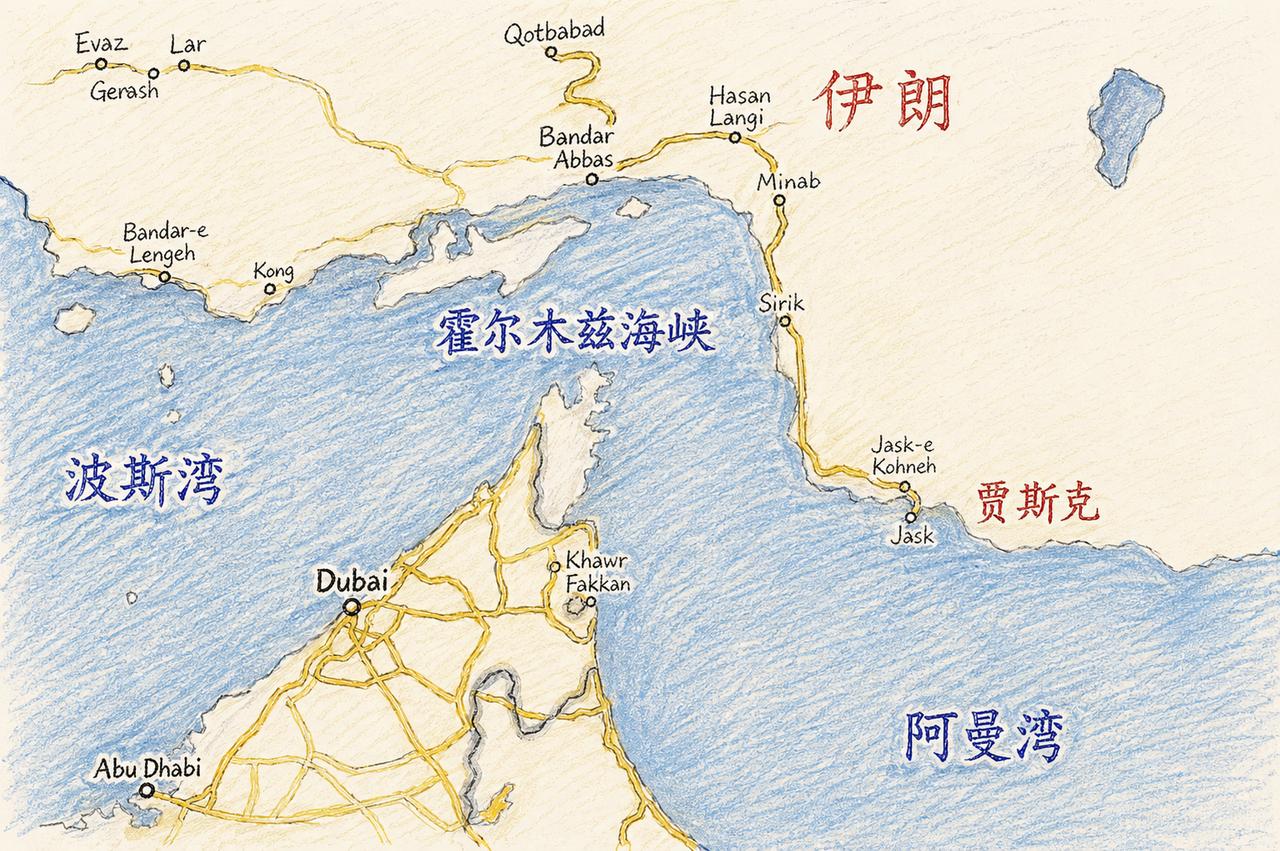 霍尔木兹海峡最窄的地方，大约四十公里宽。
就这么一条窄缝，每天有全球大约20%的