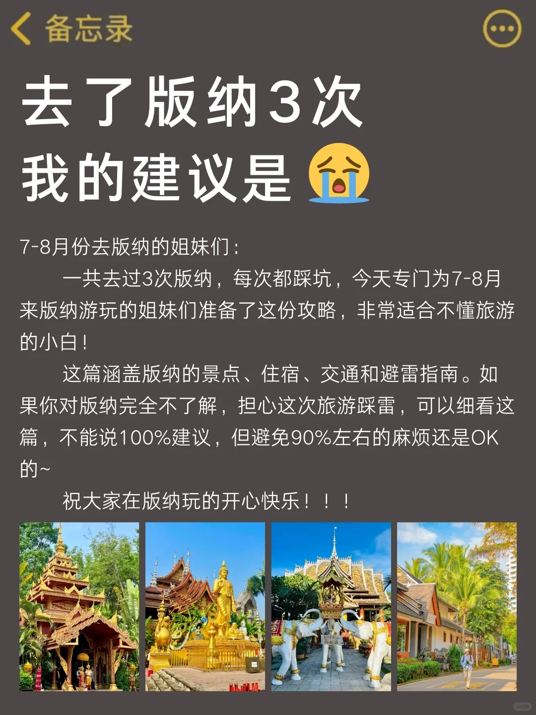 給7～8月来西双版纳旅游的姐妹👭认真看完