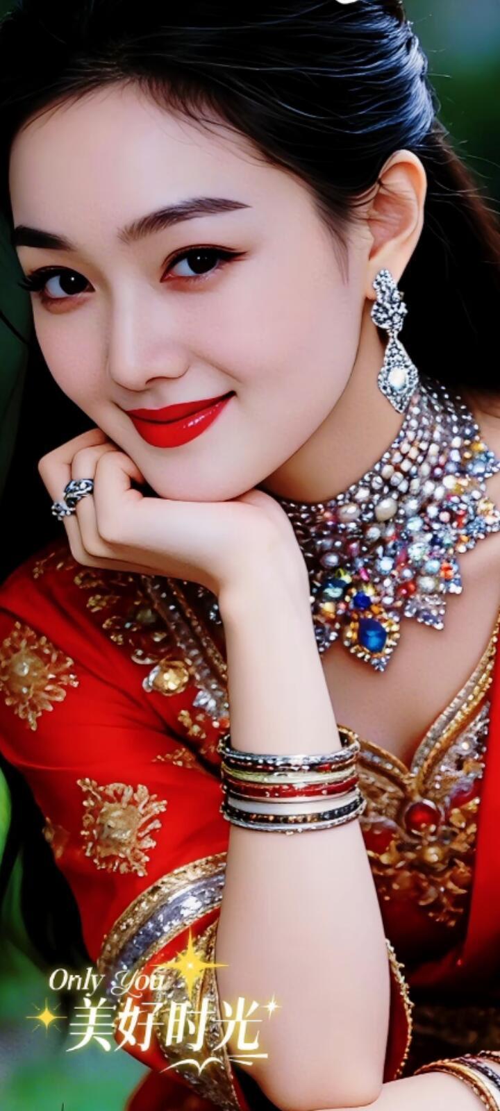 惊艳的印度风妆容，红唇与珠宝的完美搭配，尽显东方古典美！💄✨